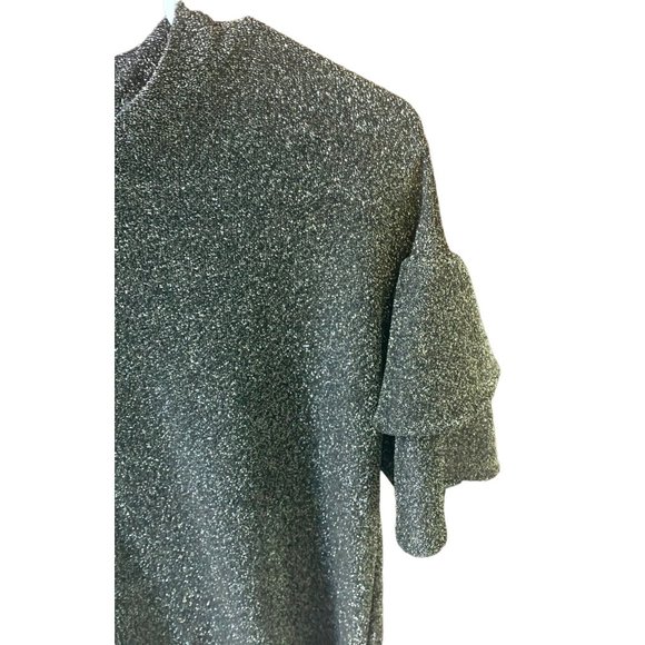 Michael Michael Kors Womens Size XS Double Bell Sleeve Black Gold Sparkle Short - Picture 2 of 5